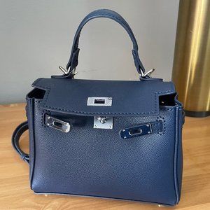 Herme Kelly Mini like Style Leather Navy Bag